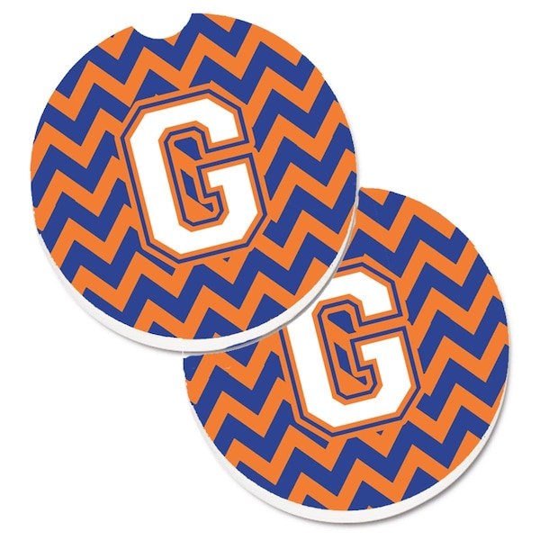 Carolines Treasures Letter G Chevron Blue and Orange No.3 Cup Holder Car Coaster, PK2 CJ1060-GCARC - main